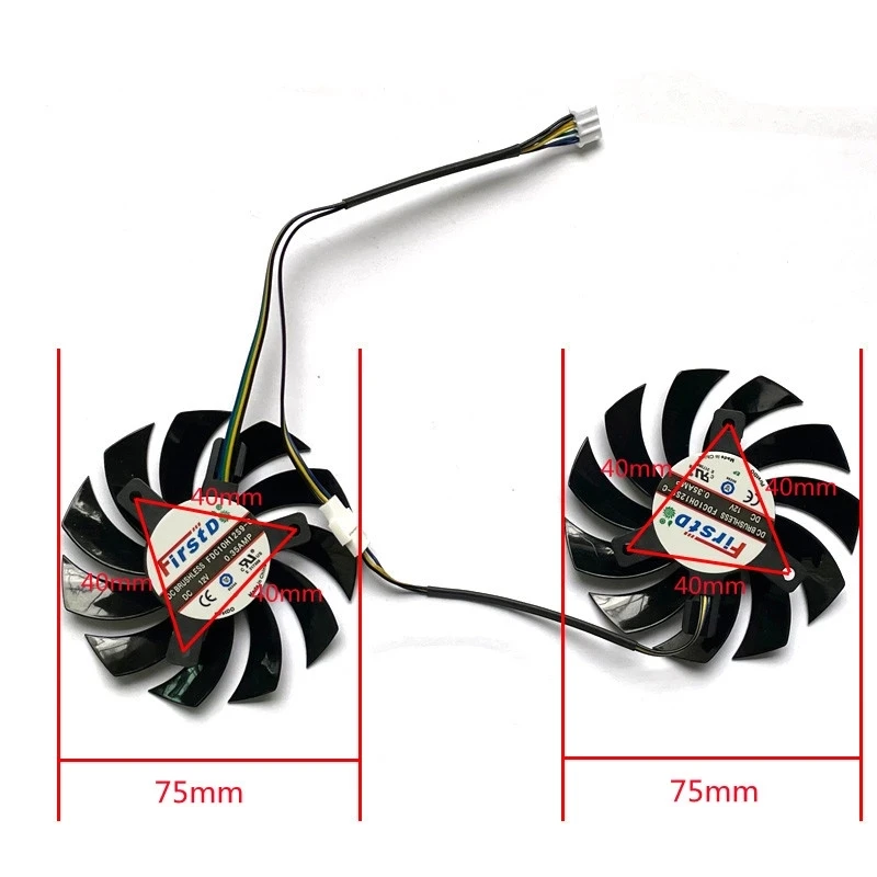 2pcs DIY 75mm 4pin GA81O2U T128010SU RX550 GPU Fan for Dataland RX 550 Radeon 550 Cool Energy RX 560 4G X-Serial RX 560D 4G