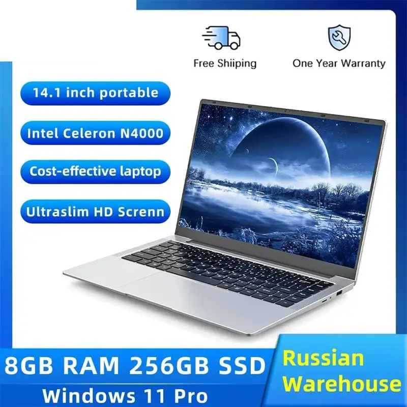 New! 14 Inch Low Price Laptop Intel Celeron N4000 8GB RAM 256GB 512GB SSD HD Screen Office Learning Portable Ultraslim Laptops