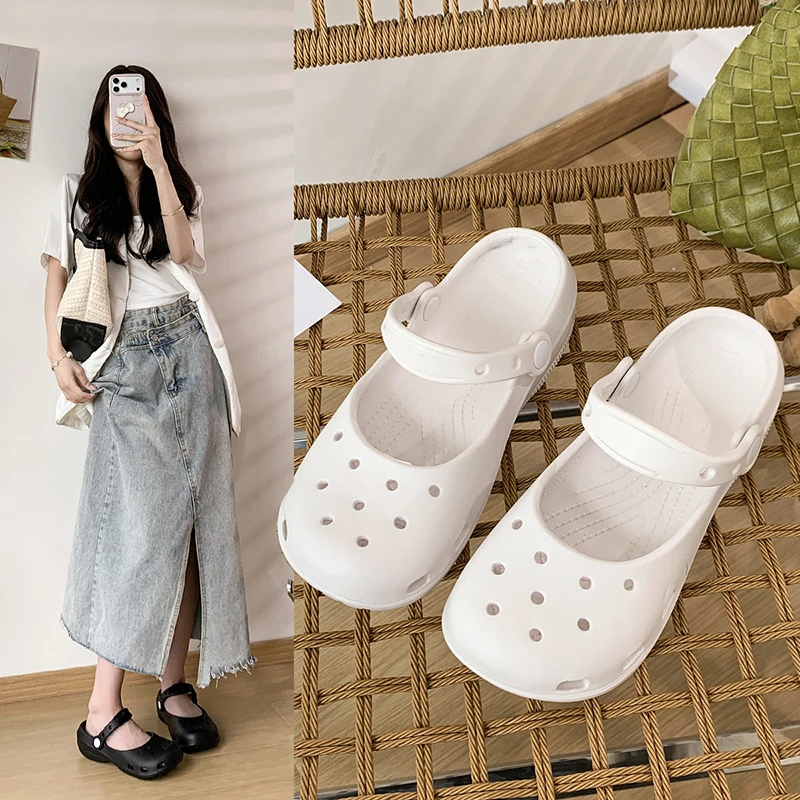 Zapatos Retro EVA Mary Jane para Exteriores, Sandalias de Playa, Nuevas Sandalias de Verano para Mujer, Lindos Zapatos de Ballet con Orificios, Antideslizantes