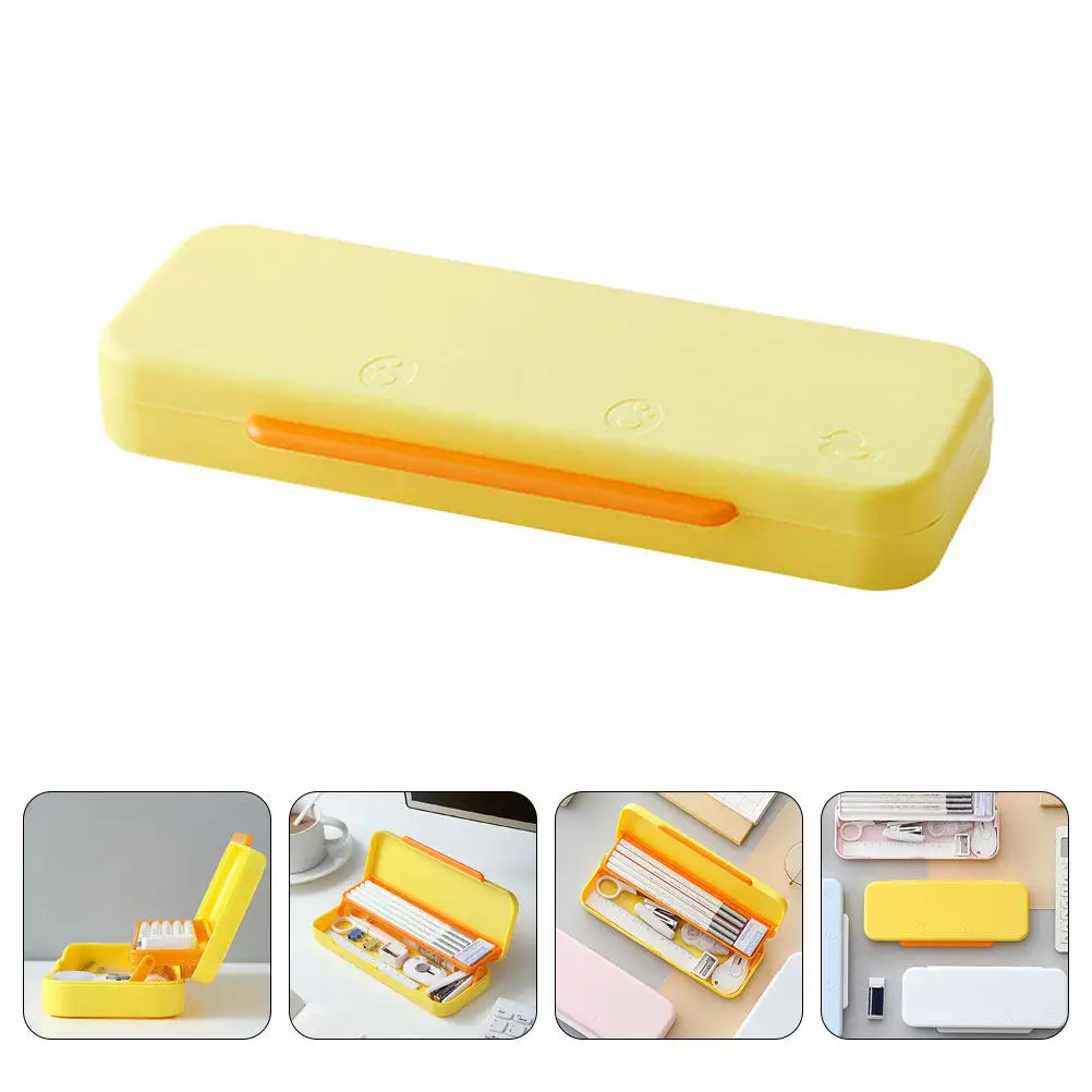 Estojo de Plástico Dupla Camada com Design Clamshell para Canetas, Lápis e Borrachas - Organizador Portátil de Papelaria - Presente para Estudantes