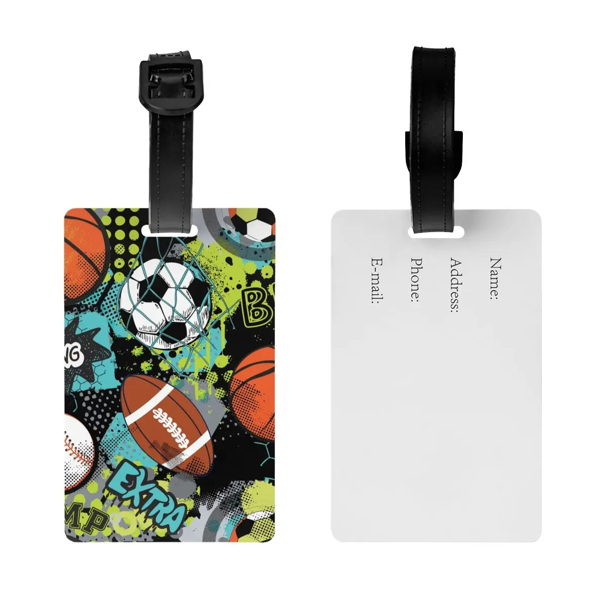 Custom Sport Balls Football Basketball Tennis Baseball Luggage Tag for Suitcases Privacy Cover ID Label