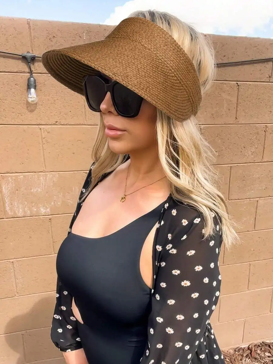 

Raffia Straw Sun Visor Hat Tea Color For Women