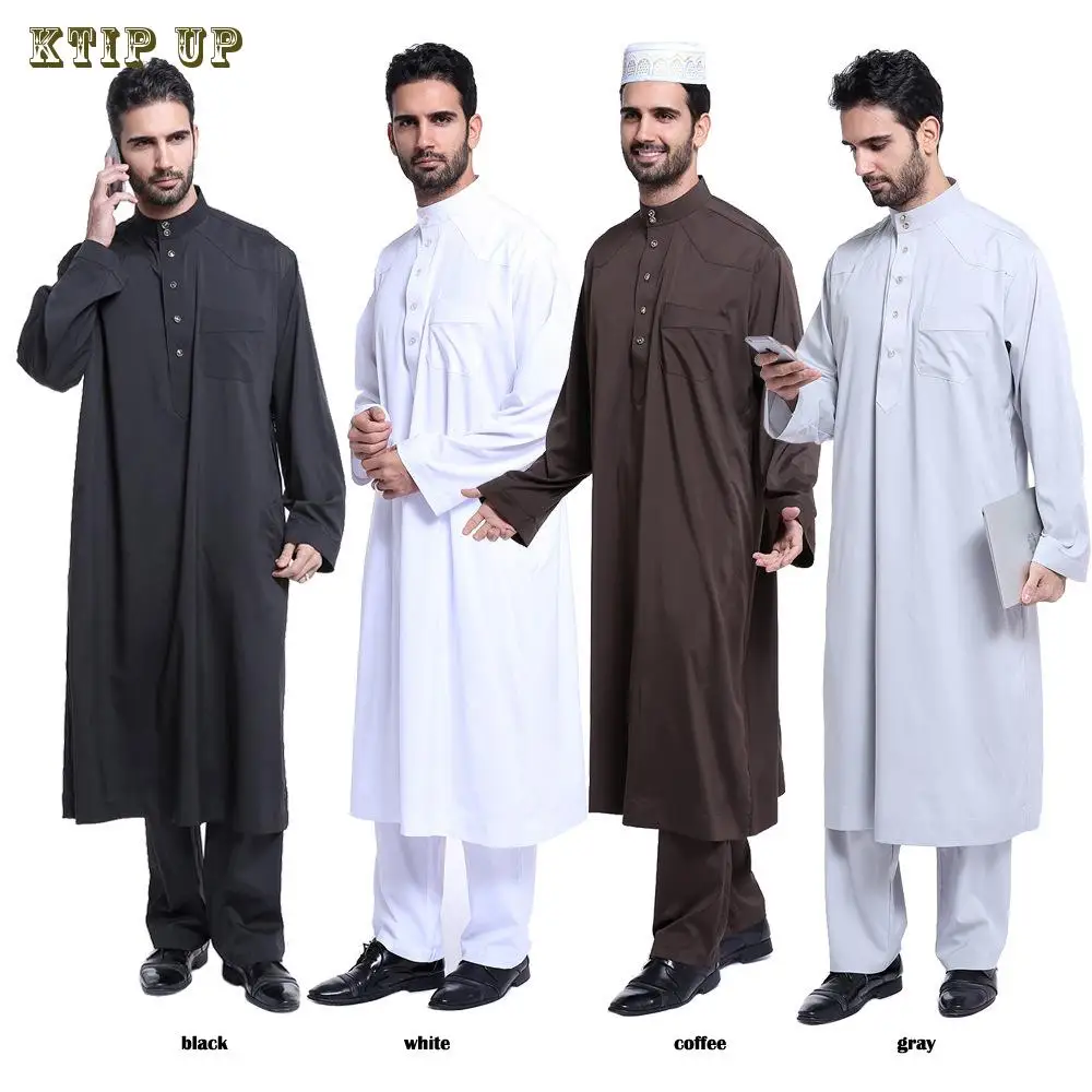 

Muslim Abaya Dress for Men, Jubba Thobe, Button Robe, Saudi Arabia Eid Turkey Kurtas, Islamic Muslim Daily Dress, 2PCs