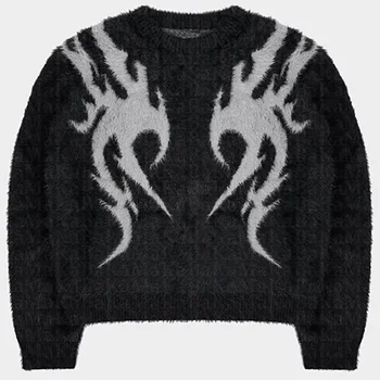 Tiftik Koyu Kazak Erkek Triko % 100% Yün Yumuşak Rahat Kazak Örgü Kış erkek Giyim Y2k Hip Hop Büyük Boy Kazak