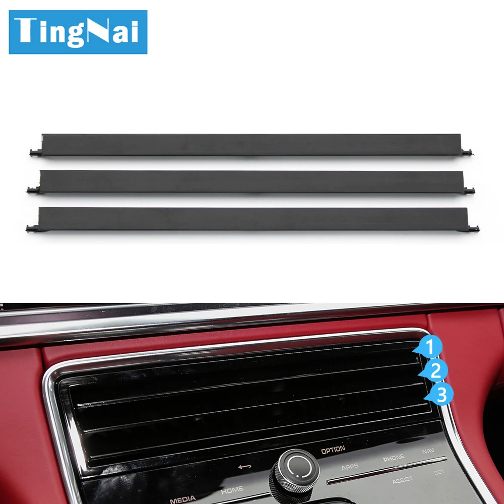 3/4PCS Car Dashboard Gloss Black Middle Rear AC Vent Adjustment Paddle Air Vent Repair Strip For Porsche Panamera 971 2017-2022