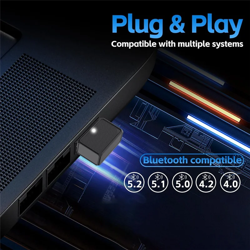 Bluetooth Adapter,USB Bluetooth 5.3 Dongle Portable Bluetooth Receiver For Mouse/Keyboard/Speakers/Headphones/Printer-T44C