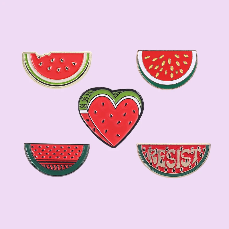 Niedliche Wassermelonen-Emaille-Anstecknadeln, süße Broschen mit Sommermotiv, kreative Reversnadeln in Herzform, schönes Geschenk für Mädchen