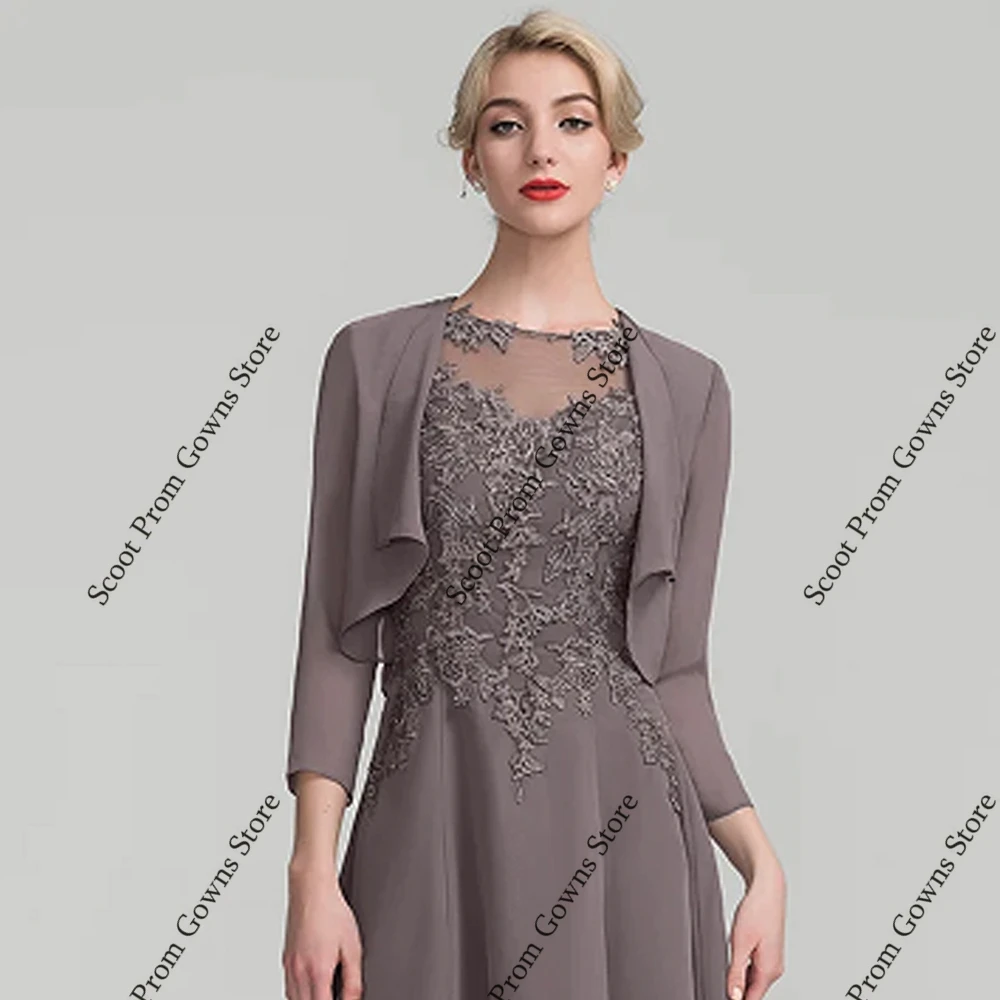 Scoop Mother of Bride Dresses with Chiffon 3/4 Sleeve Wedding Party Dresses  for Women 2025 Summer Brown Beach Robe De Soirée