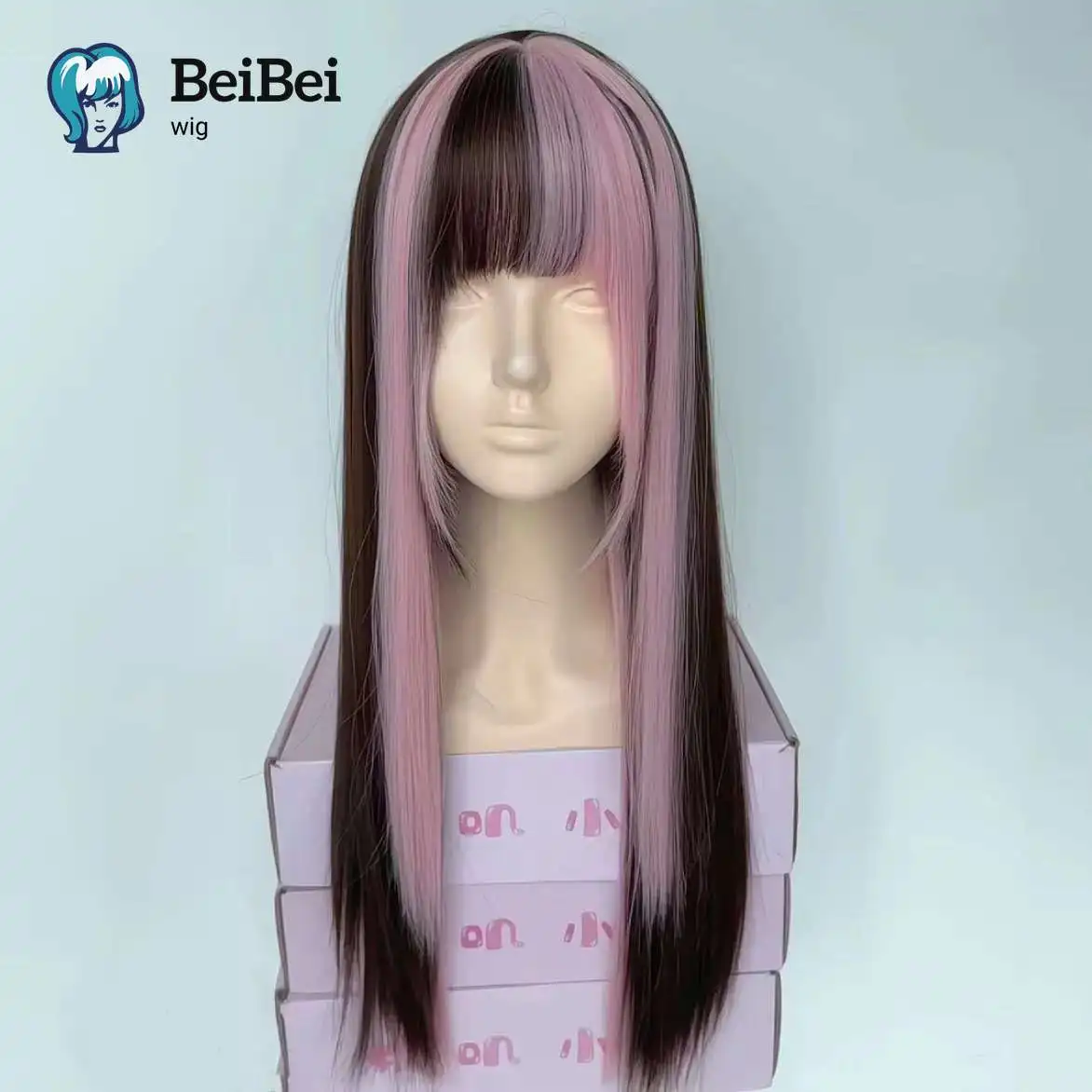 الوردي والبني شعر مستعار للنساء لوليتا شعر مستعار لطيف 24inces طويل مستقيم خصلات الشعر المستعار عقال فو Cheveux فام بيروكات صناعية