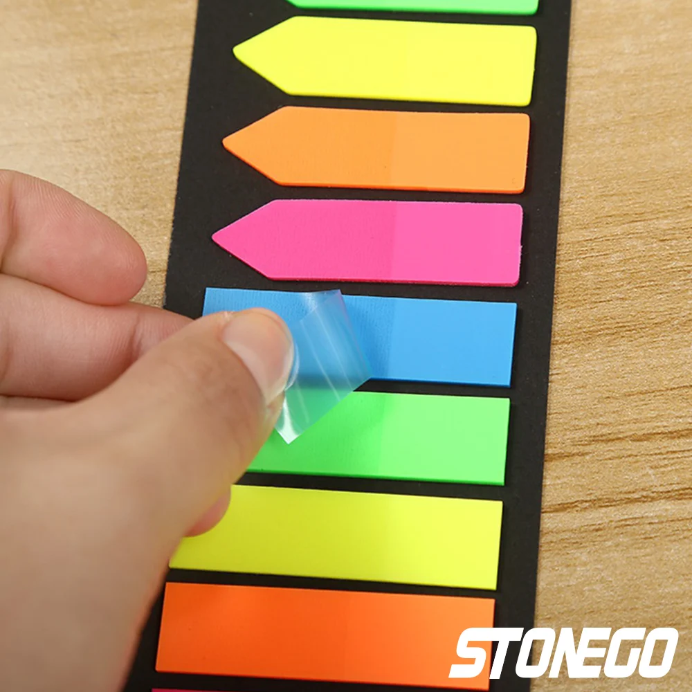 STONEGO 200 Sheets Fluorescence Self Adhesive Memo Pad Sticky Notes Bookmark Marker Memo Sticker Paper Student office Supplies