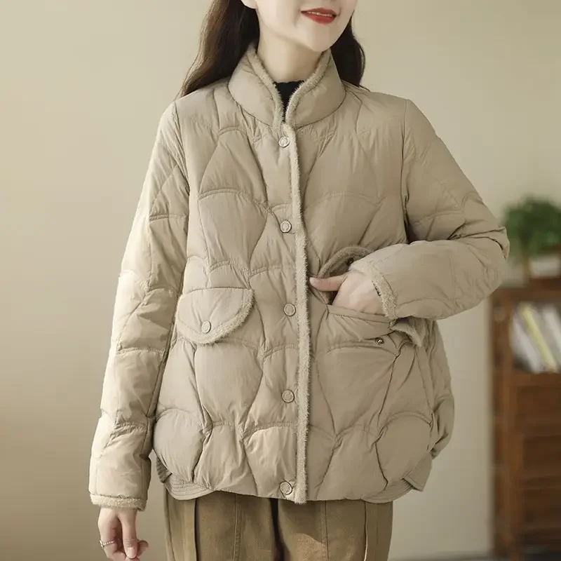 2025 Autumn/Winter New Women's Down Jacket Commuter Windproof Stand Collar White Duck Down Lightweight Jacket