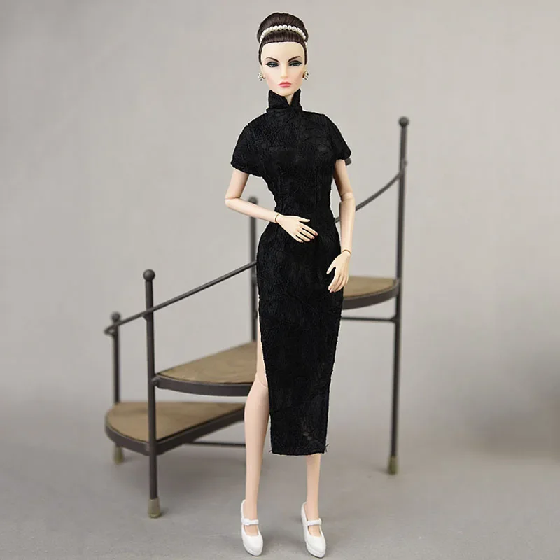 Black Cheongsam Fashion Doll Clothes For Barbie Doll Dress Chinese Traditional Qipao Vestido Clothing Gown 1/6 Dolls Accessories