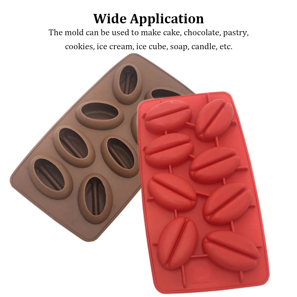 

2 Pcs Coffee Bean Ice Cube Mold Silicone Handmade Jelly Cake Multifunction Dishwasher Microwave Safe Mould Coffee color