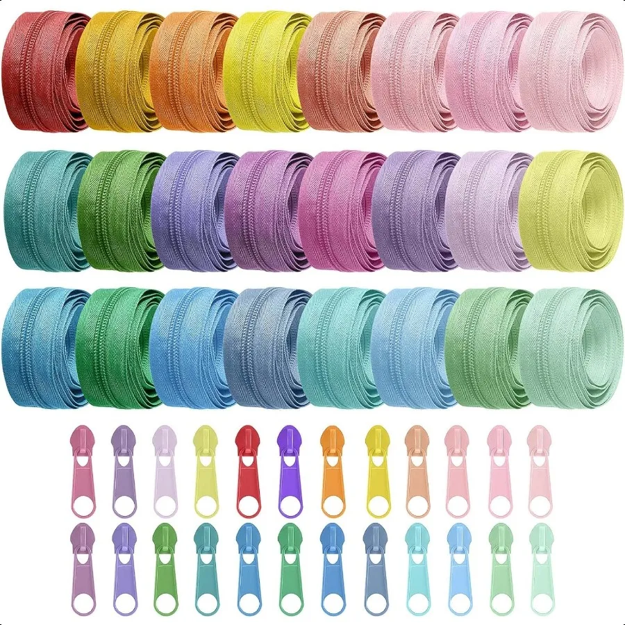Syhood 24 Colors Zipper Repair Kit 5 Nylon Coil Sewing Zippers Sewing plies Zipper Tape Zippers by The Yard with 96 Pcs Zip Pul