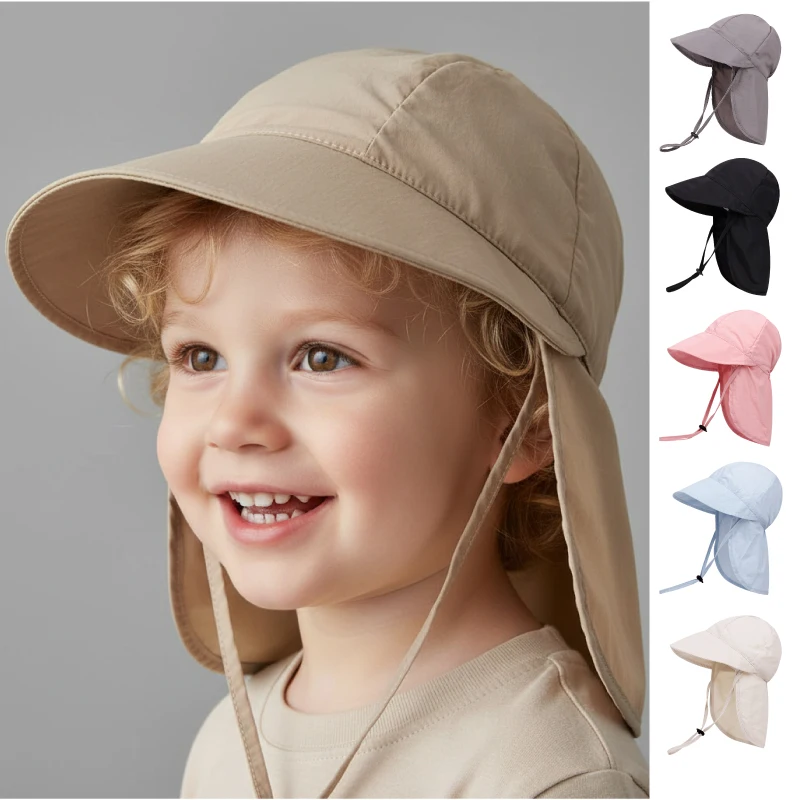 New Kids Sun Hat with Shawl Neck Protection Baby Summer Hat Beach Cap Korean Children Baseball Cap Outdoor Travel 1-4Y image 3