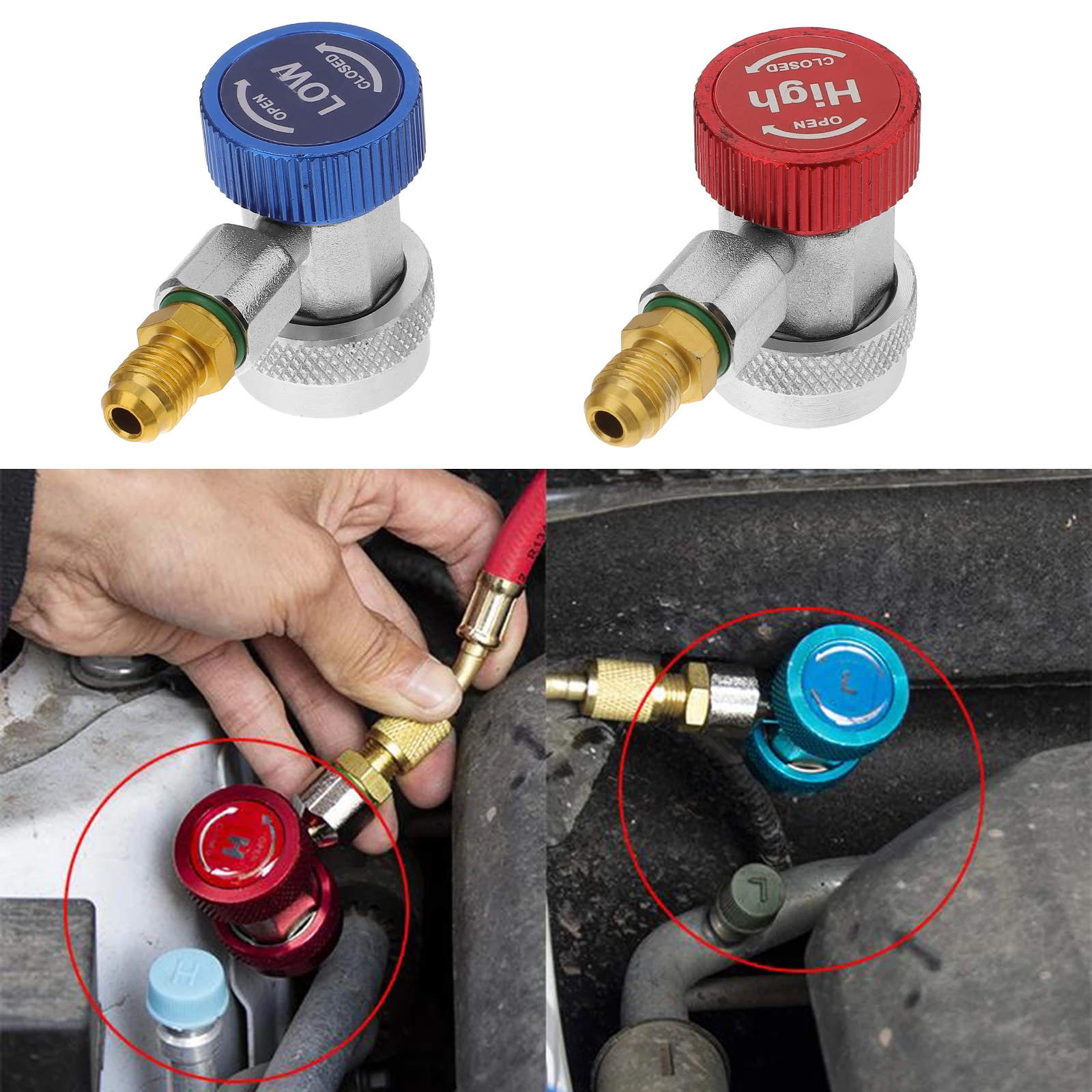 

R134a Quick Coupler Adapter for Car Air Conditioning Tool Set 1/4 Male Flare R134a Connector Manifold Gauge Side Fitting High