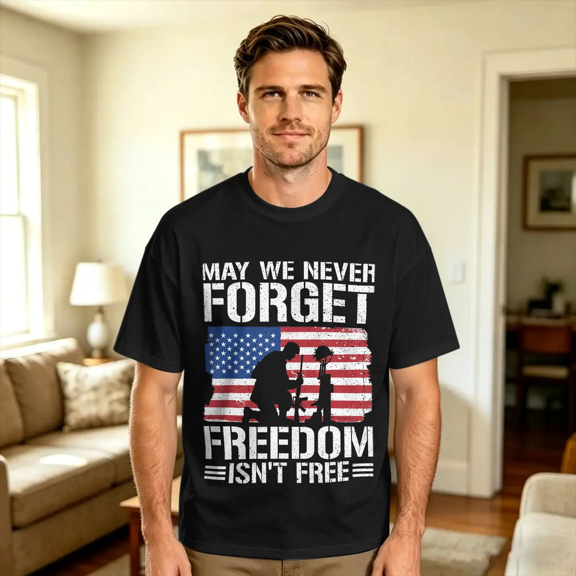 Men's May We Never Forget Freedom Isn‘t Free T Shirts  100 Cotton Tees Summer Streetwear Short Sleeve T-Shirt O Neck Tee Shirt