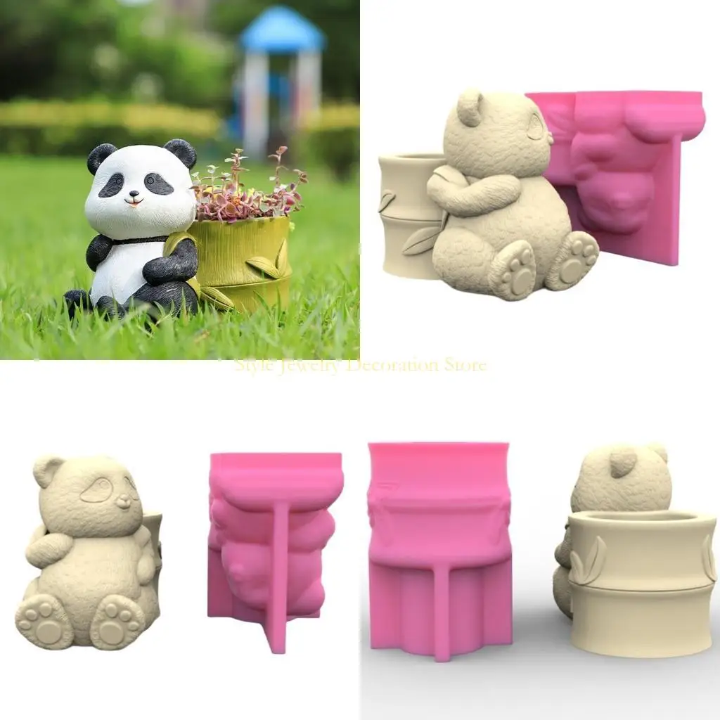 

D46E Nonstick Backbasket Panda Pen Holder Mold Flower Pot Silicone Mold DIY Crafts Ornament Tool DIY Planter Mold