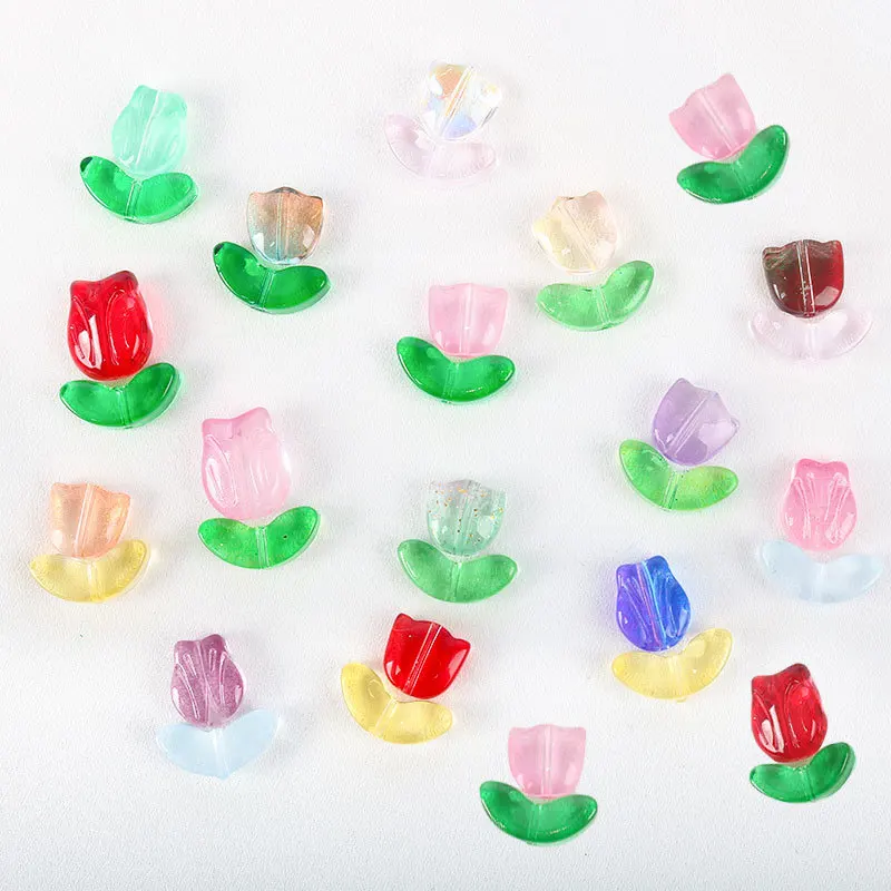 30pcs Colorful Glass   Flower Beads Crystal Glass Beads for Jewelry Making Hairpin Handmade DIY Bracelet Accessor