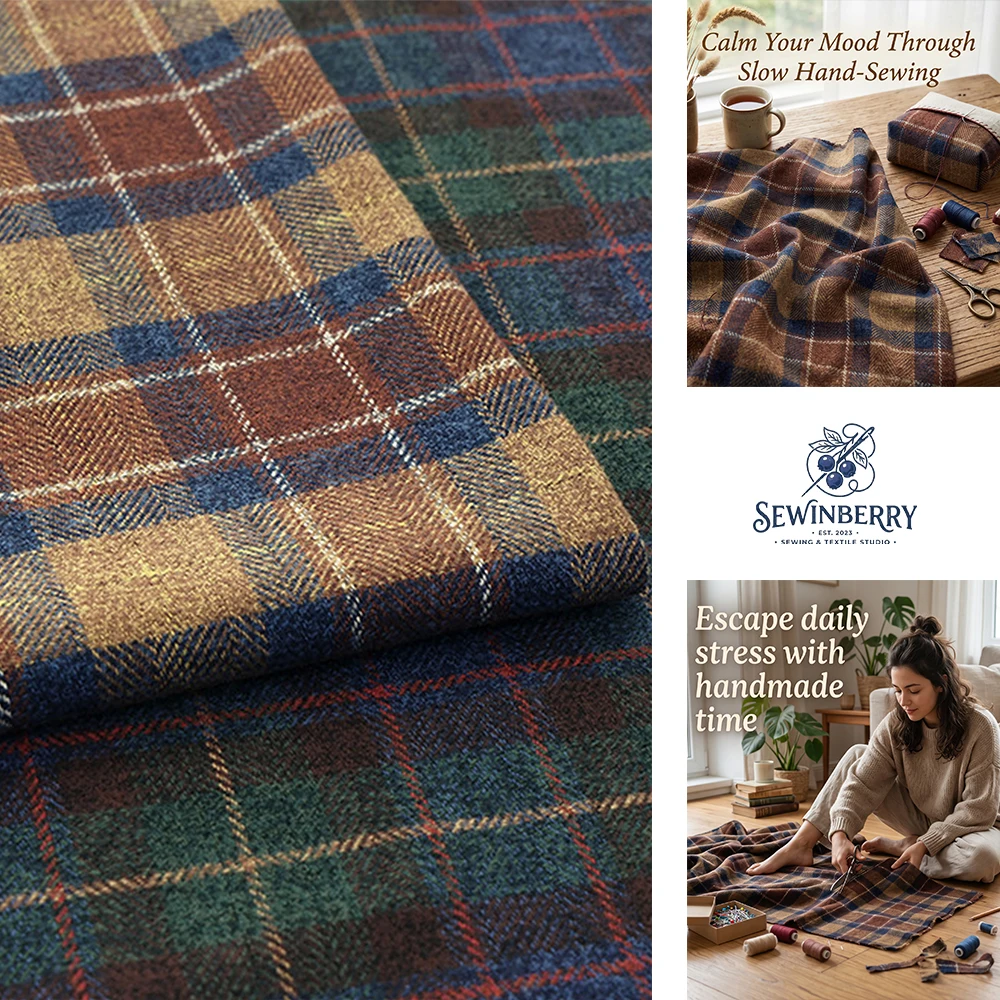 Retro Color Tartan Plaid Fabric Thick Woven Cloth For Winter Overcoat Trousers Dress Making For Fat Quarter Patchwork Craft