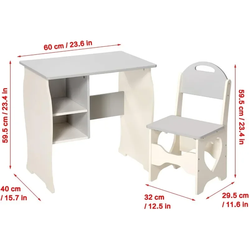 Escritorio de madera con estante de almacenamiento para niños, mesa de estudio escolar, mesa de escritura para uso escolar en el hogar, gris y Beige