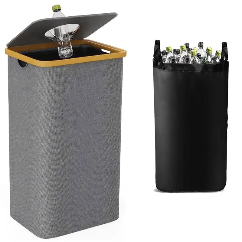 B23B Bottle Storage Box, Oxford Cloth, Deposit Bottle Collector, Recycling Box, Laundry Basket, Indoor Garbage Bin Grey