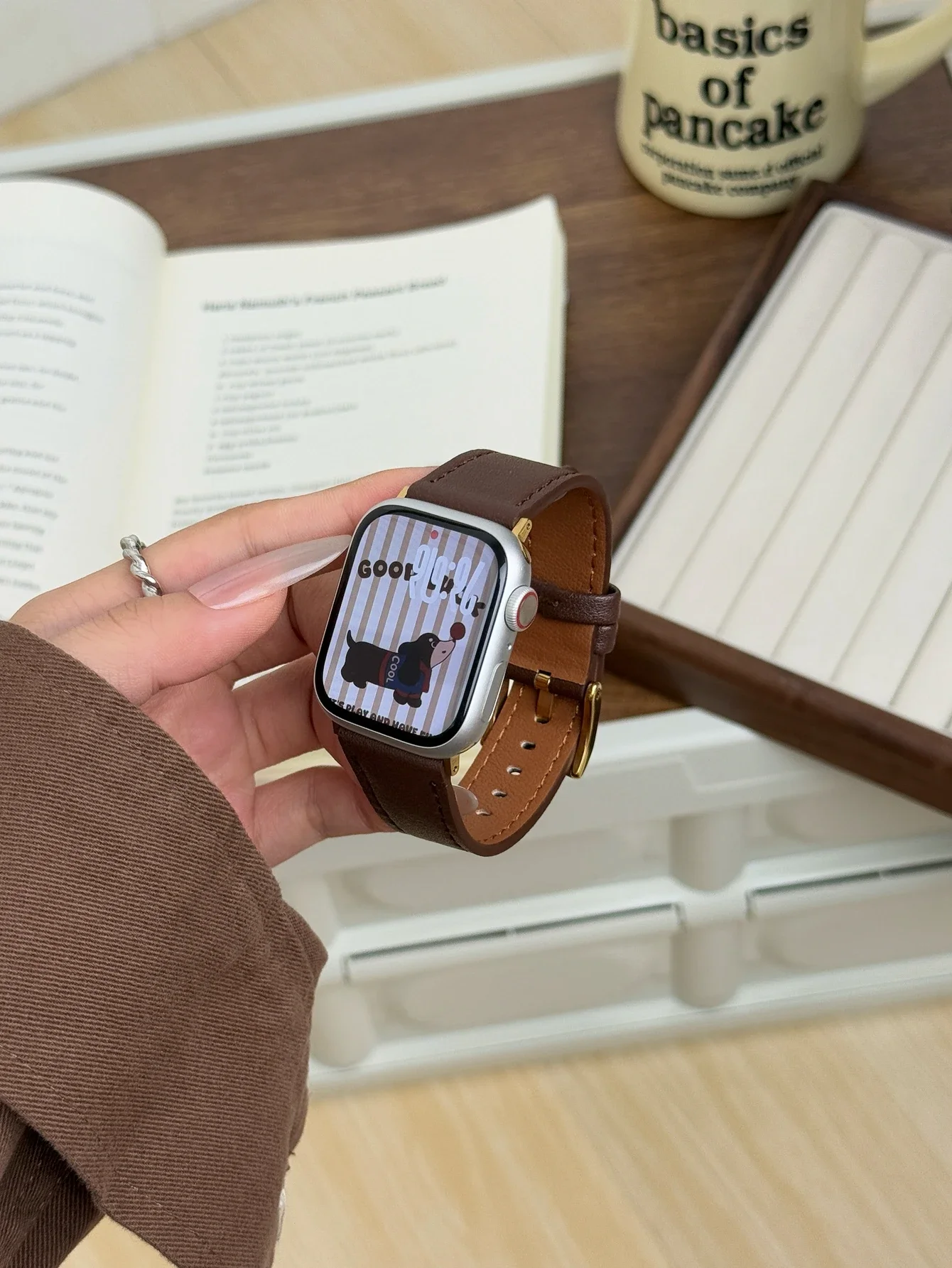 حلقة جلدية كوريا لسلسلة ساعات أبل الترا 11/10/9/8/7/6/5/4/3/2/1 SE 38 مللي متر 40 مللي متر 41 مللي متر 42 مللي متر 44 مللي متر 45 مللي متر 46 مللي متر 49 مللي متر حزام #2