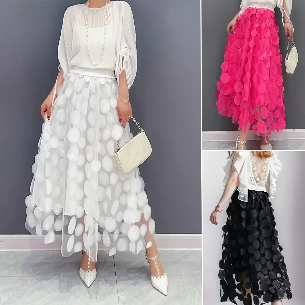 

Женская юбка А-силуэта с 3D декоративными вставками, средней посадкой, из других тканей, с другими деталями отделки