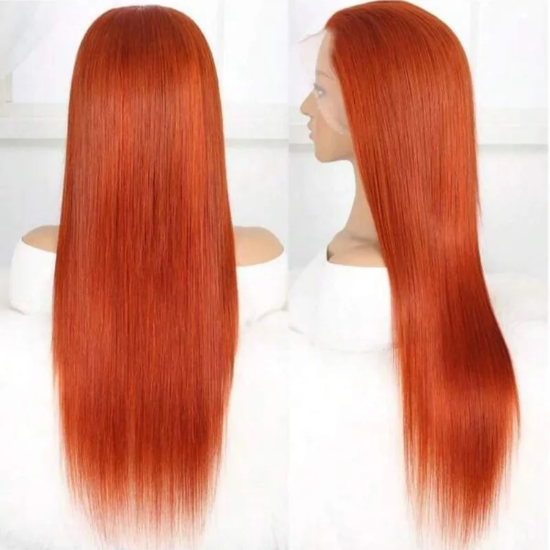 

Ginger Women Wigs Pre Plucked Transparent 13x4 Lace Frontal Wigs Straight Brazilian Virgin Remy Human Hair Wigs 200% Density 34"