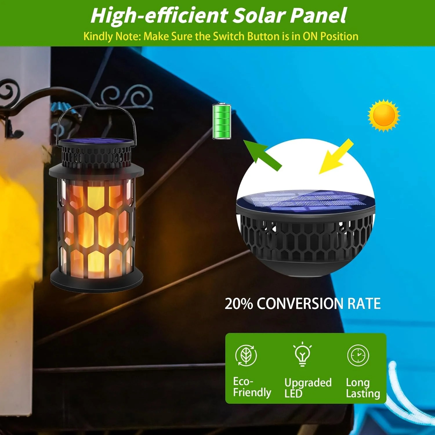 installed solar lanterns Outdoor waterproof flicker flame hanging wireless lanterns decorative lighting suitable for courtya