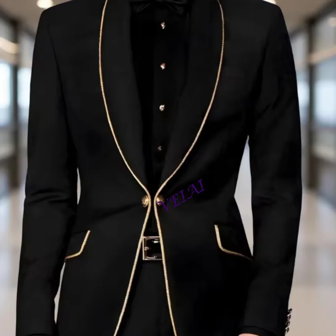 

CustomizedSlim Fit Men's Balck Suits Shawl Lapel Business Party Wedding Tuxedo 2 Pieces Groom Set Jacket with Pants Custom Male