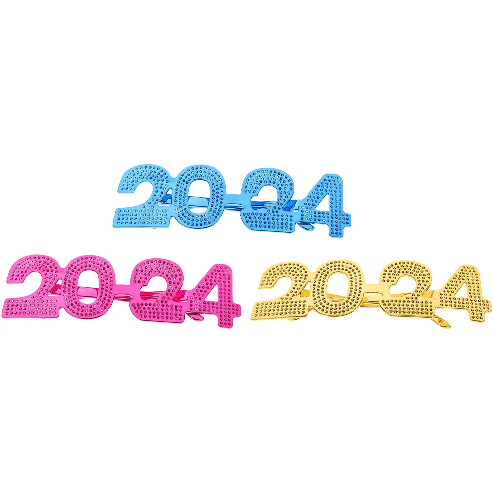 

3pcs 2024 Funny Number Glasses New Years Party Supplies Sunglasses Eyeglasses Rose Functional Accessories