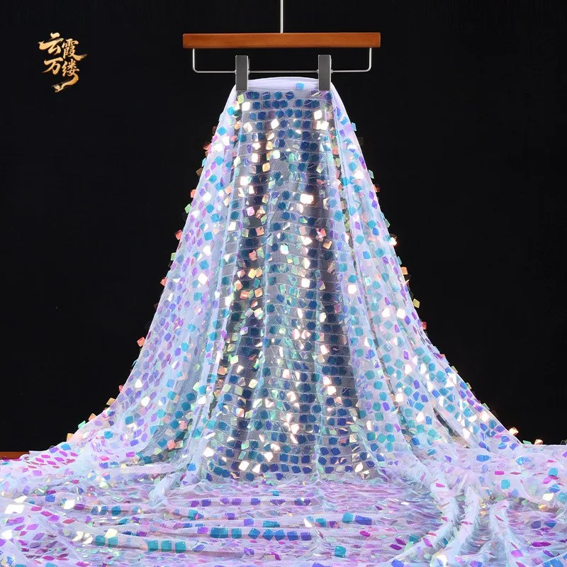 Iridescent square sequined fabric wedding background curtain decoration gauze suit