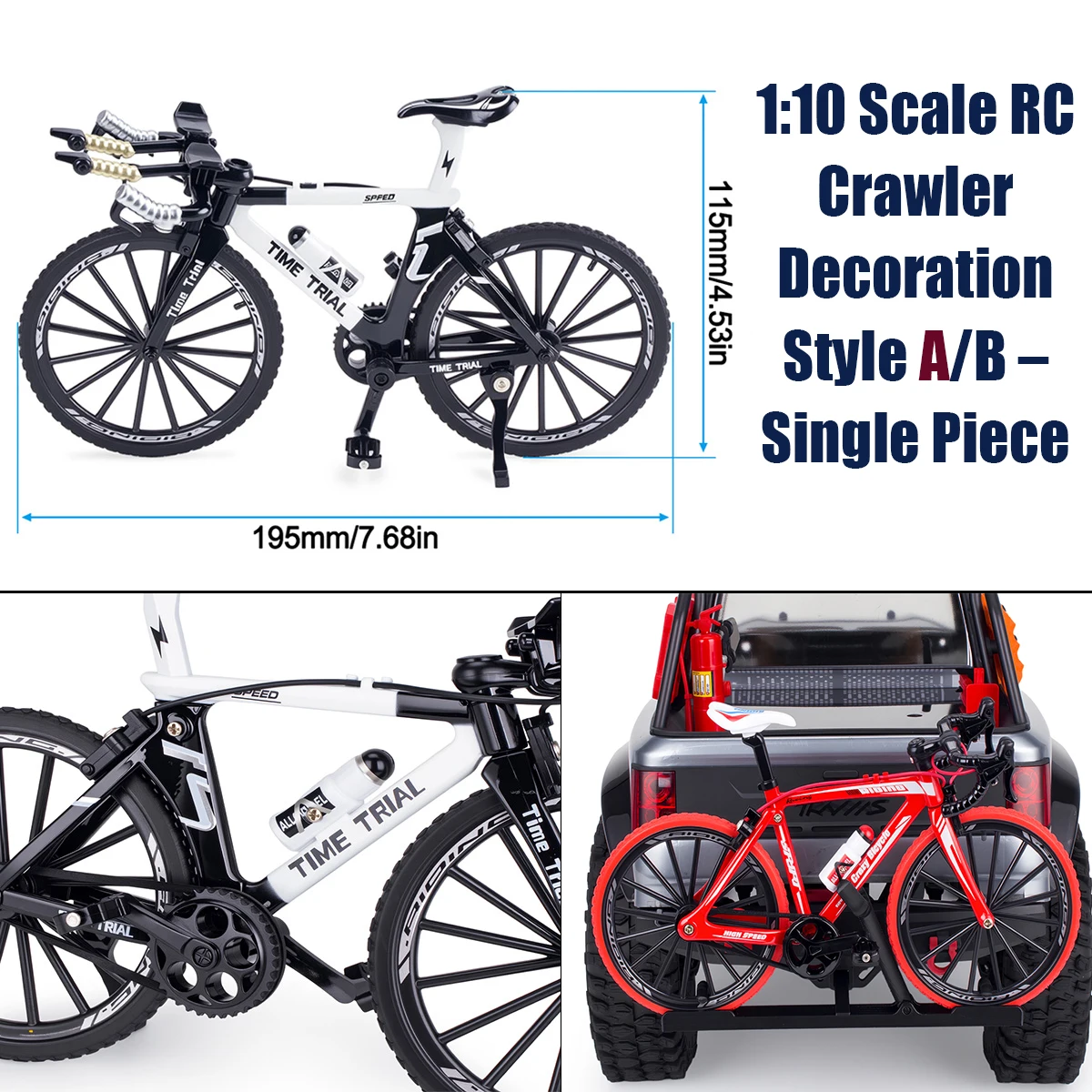 Décoration en alliage de zinc pour vélo et porte-bagages arrière – Échelle 1/10 pour crawler RC 1/8 1/10 TRX4 FCX10 SCX10, pièces DIY