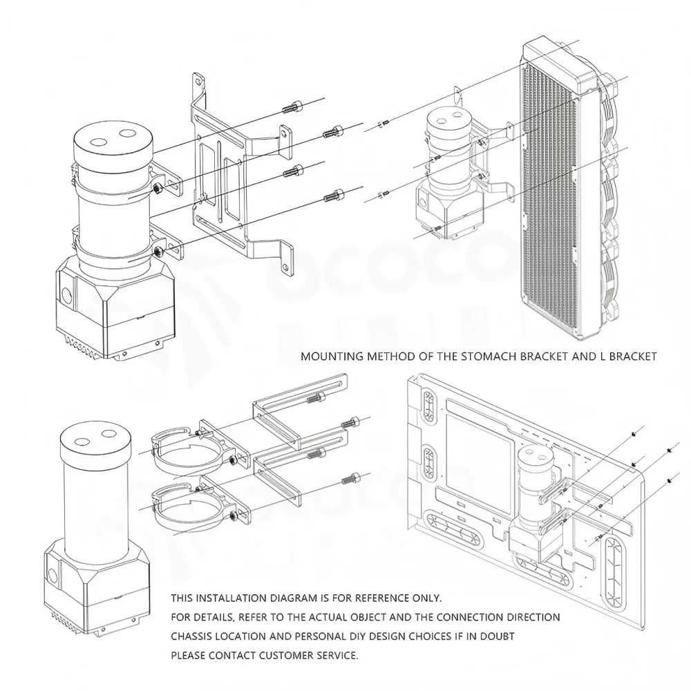 Fotografia 7: Combo de Bomba e Reservatório de Refrigeração Líquida OCOCOO para PC, DC 12V, 600L/H, Elevação de 5M, Cooler Líquido Silencioso Trifásico Sem Escovas para Computador DIY P67D