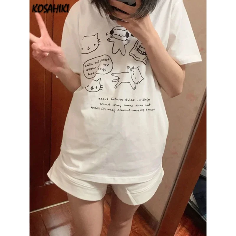 

Kawaii Cute Japanese Loose Cartoon Print T-shirt Casual All Match Summer Tops Women Short Sleeve Y2k Aesthetic Tees