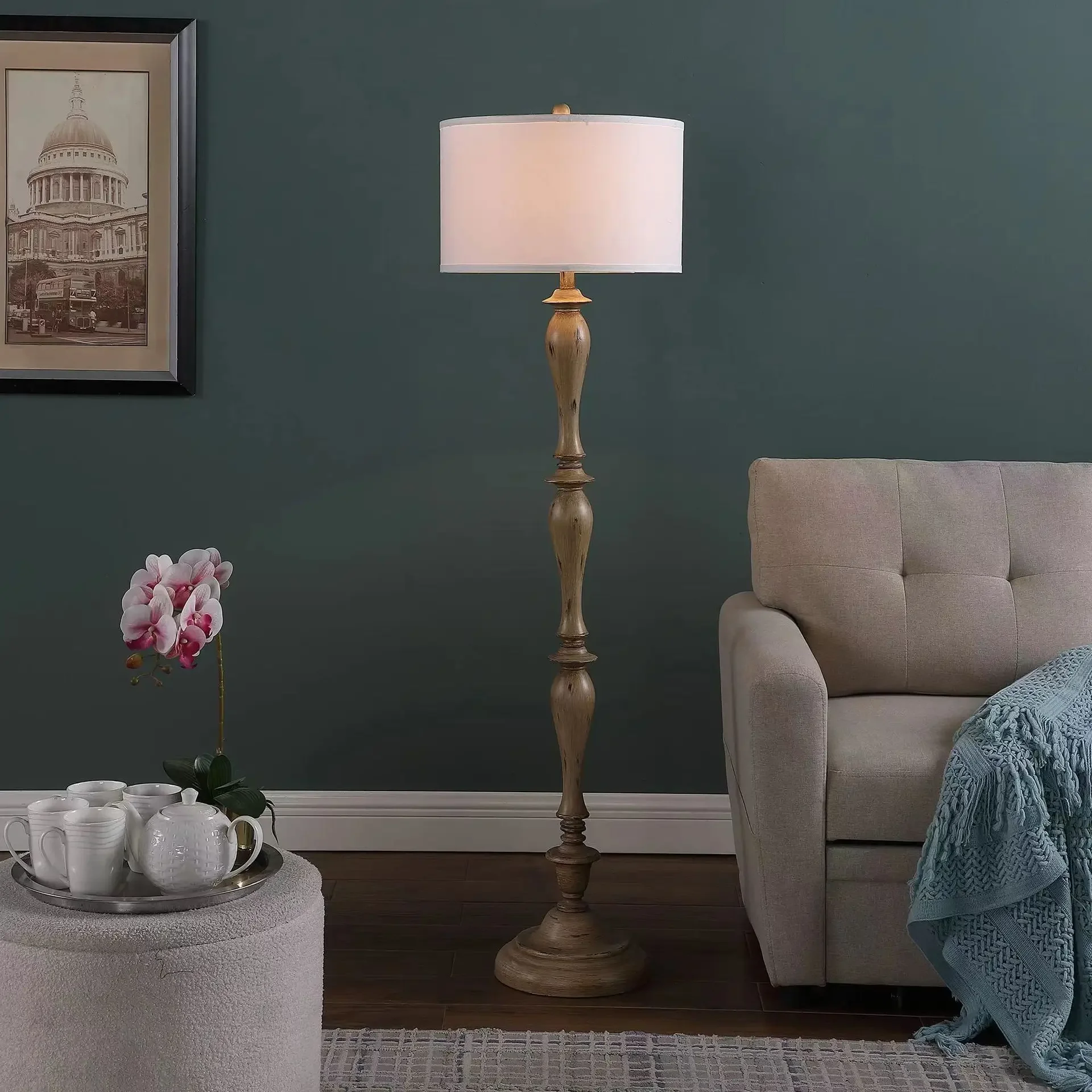 American Country Vintage Mediterranean Solid Wood Floor Lamp Bedroom Study Hotel Room Homestay Hotel Decorative