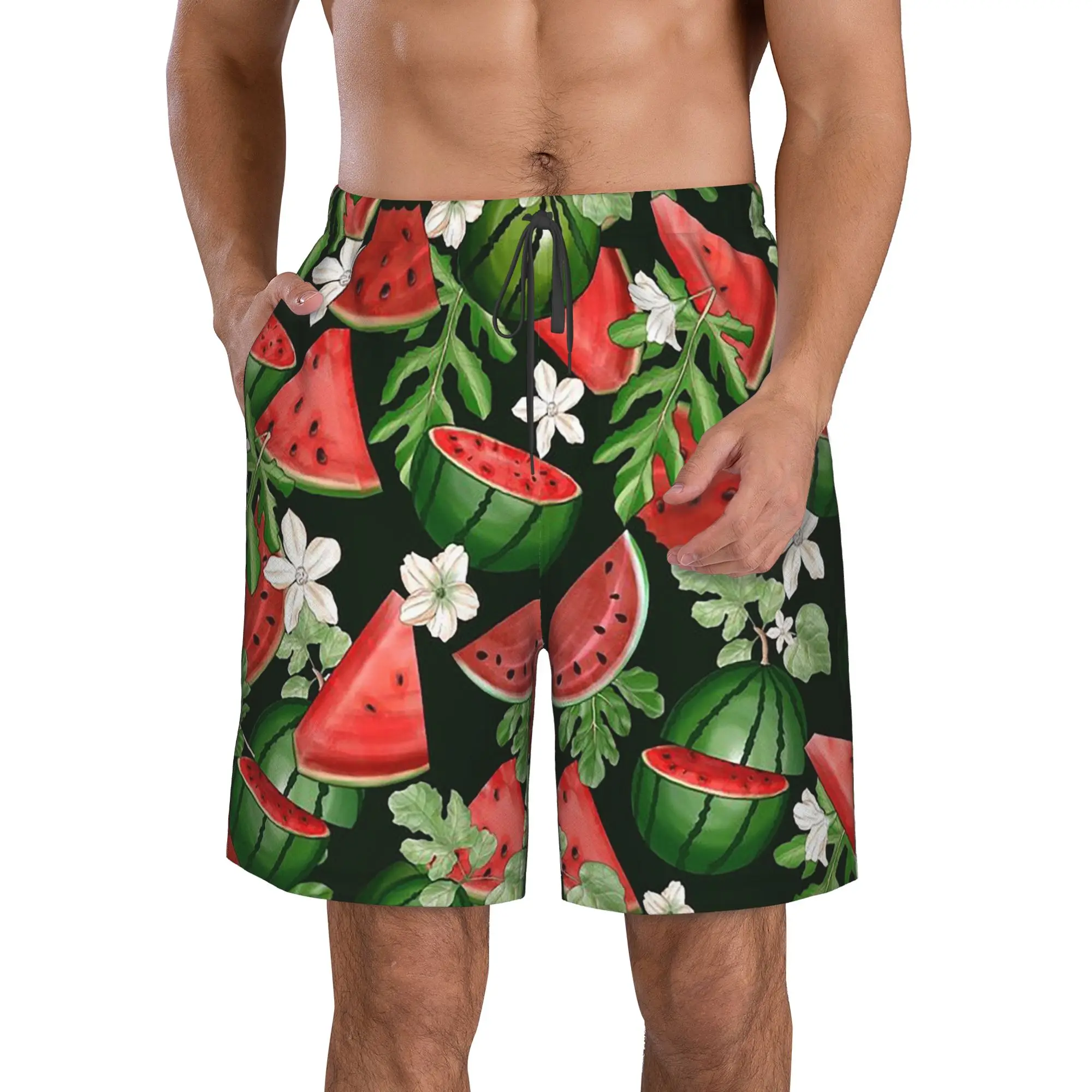 Cartoon Fruit Tropical Watermelon Pattern Trunks Beach Board Shorts Casual Quick Dry Swim Summer Men Pants