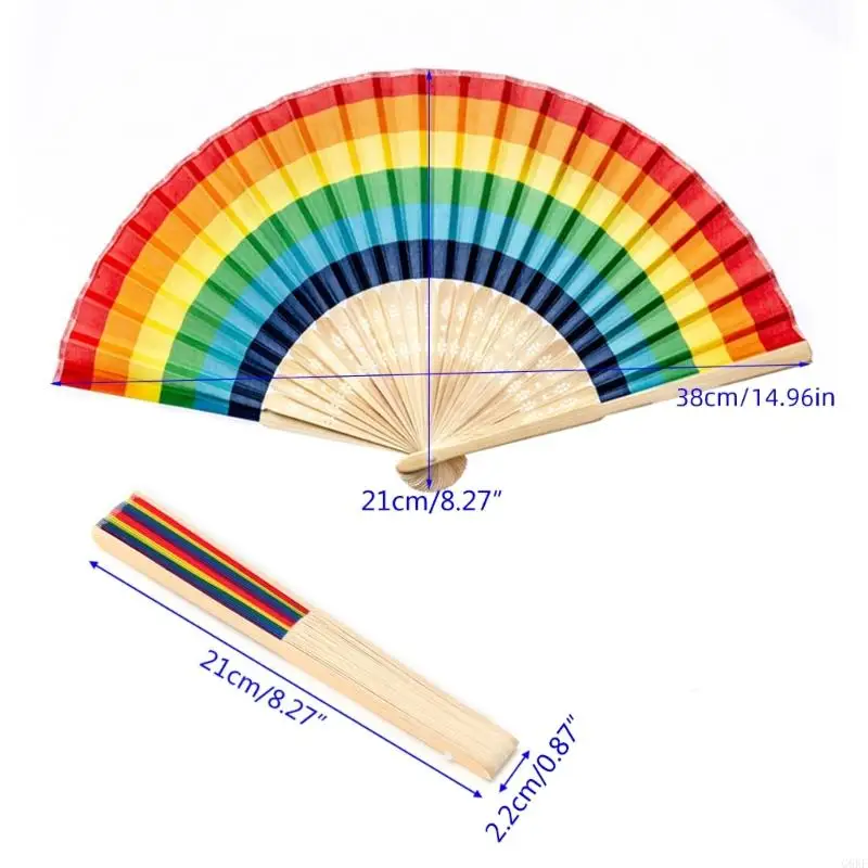 G6KF Rainbow Handheld Folding Fan Outdoor Traveling Camping Hiking Ornaments