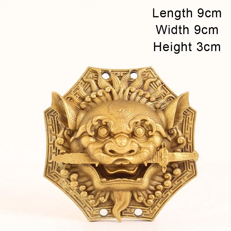 Creative Pure Bronze Bagua Lucky Swallowing Beast, Door Window Feng Shui, Home Decoration Lion Biting Sword Sculpture Shape, 1Pc