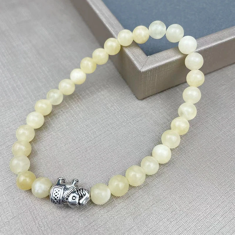  2 rupee item Vintage Boho 6MM Natural Soft Champagne Yellow Jade Beads Drunk Elephant Bracelet For Women Bangle Jewelry