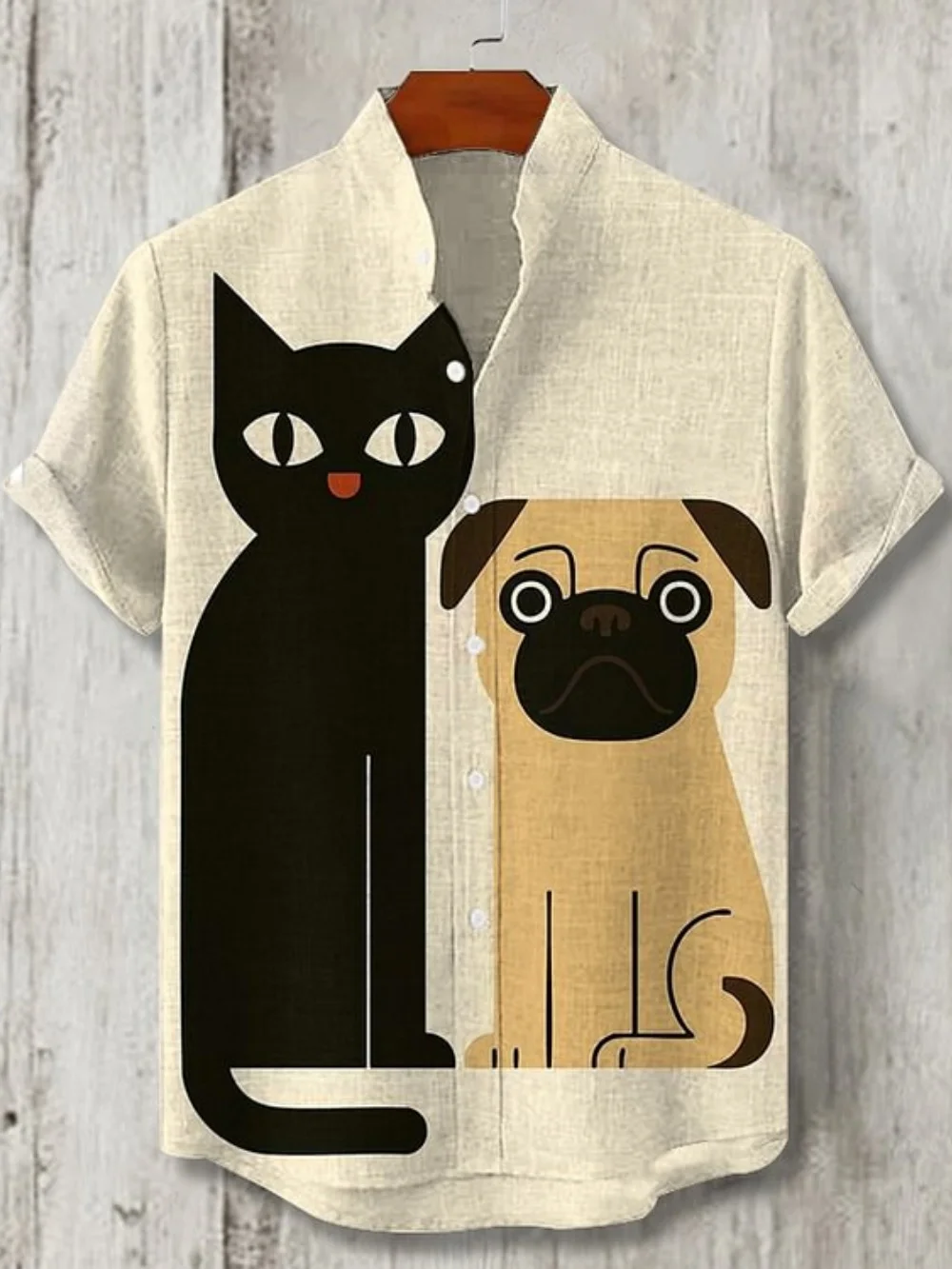 

Men's Casual Fashion 3D Animal Print Linen Top Short Sleeved Hawaii Shirt Seaside Style New Collection