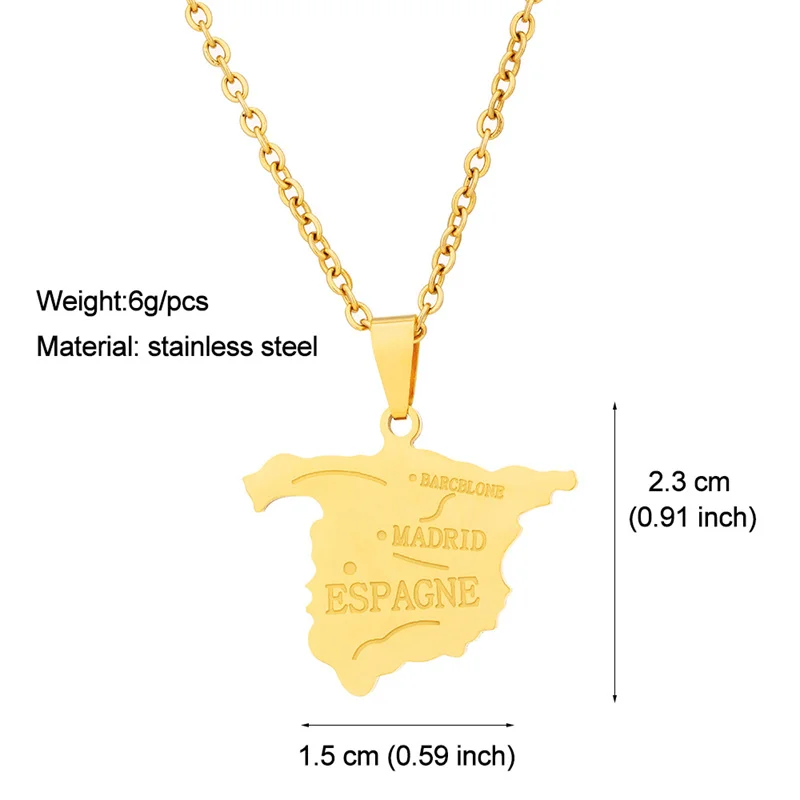 Stainless Steel Spanish Map Pendant Necklace