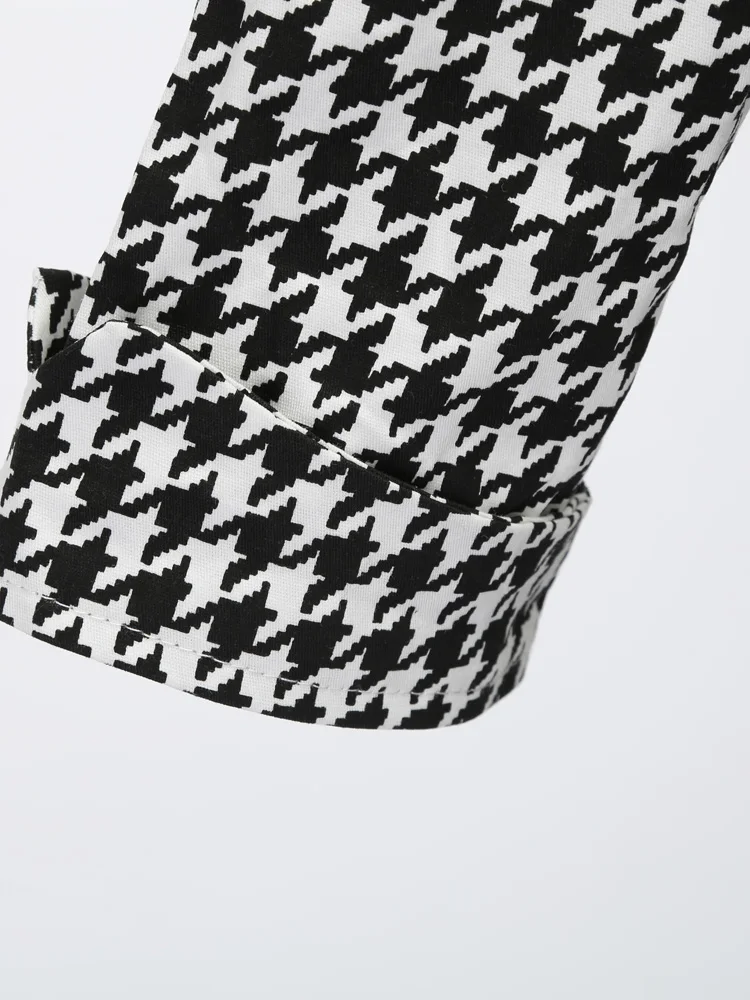 Tonval Houndstooth Print Vintage 50s Rockabilly Sexy V Neck Midi Dress Women Half Sleeve Autumn Party Elegant Cotton Dresses