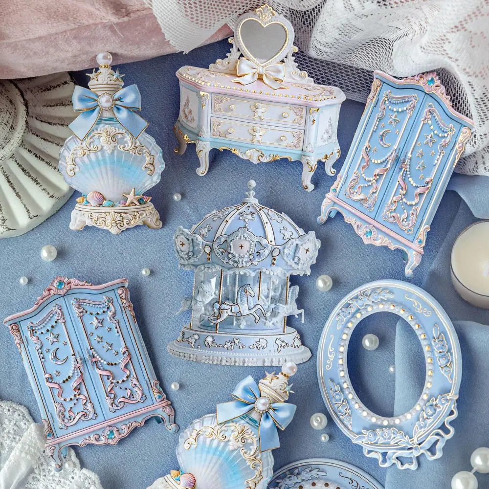 Card Lover 10 Pcs [Rococo Floral Message Series] Pink Velvet Palace Blue Feather Court Wardrobe Journal Stickers Stationery