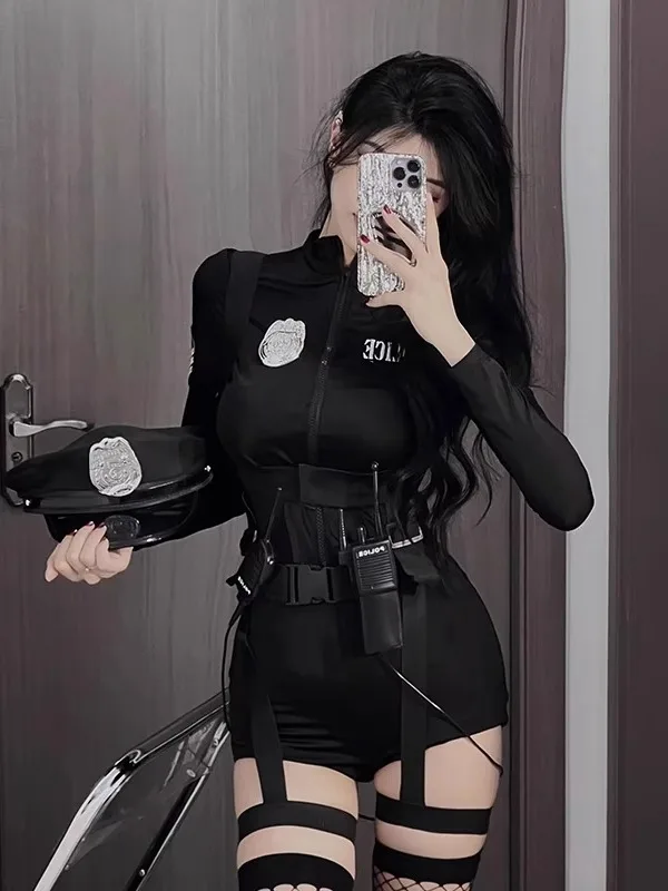 زي وكيل الهالوين المثير للنساء، مجموعة ضابط المضيفة الجوية للشرطة، لعب الأدوار، النادي الليلي، مروحة رغبة نقية طويلة