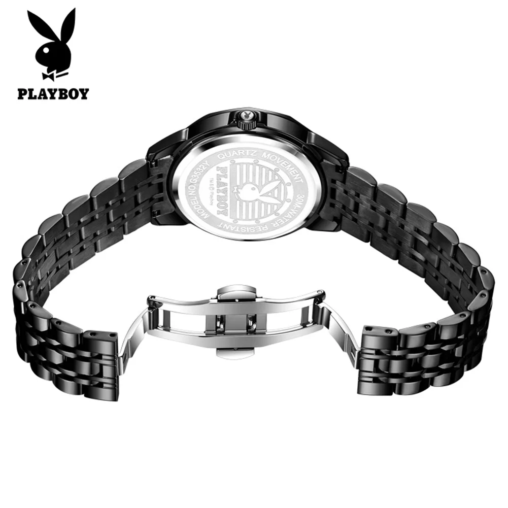 PLAYBOY 3532 Brand original authentic watch for woman Gift Box Digital surface solid steel belt quartz women's watch