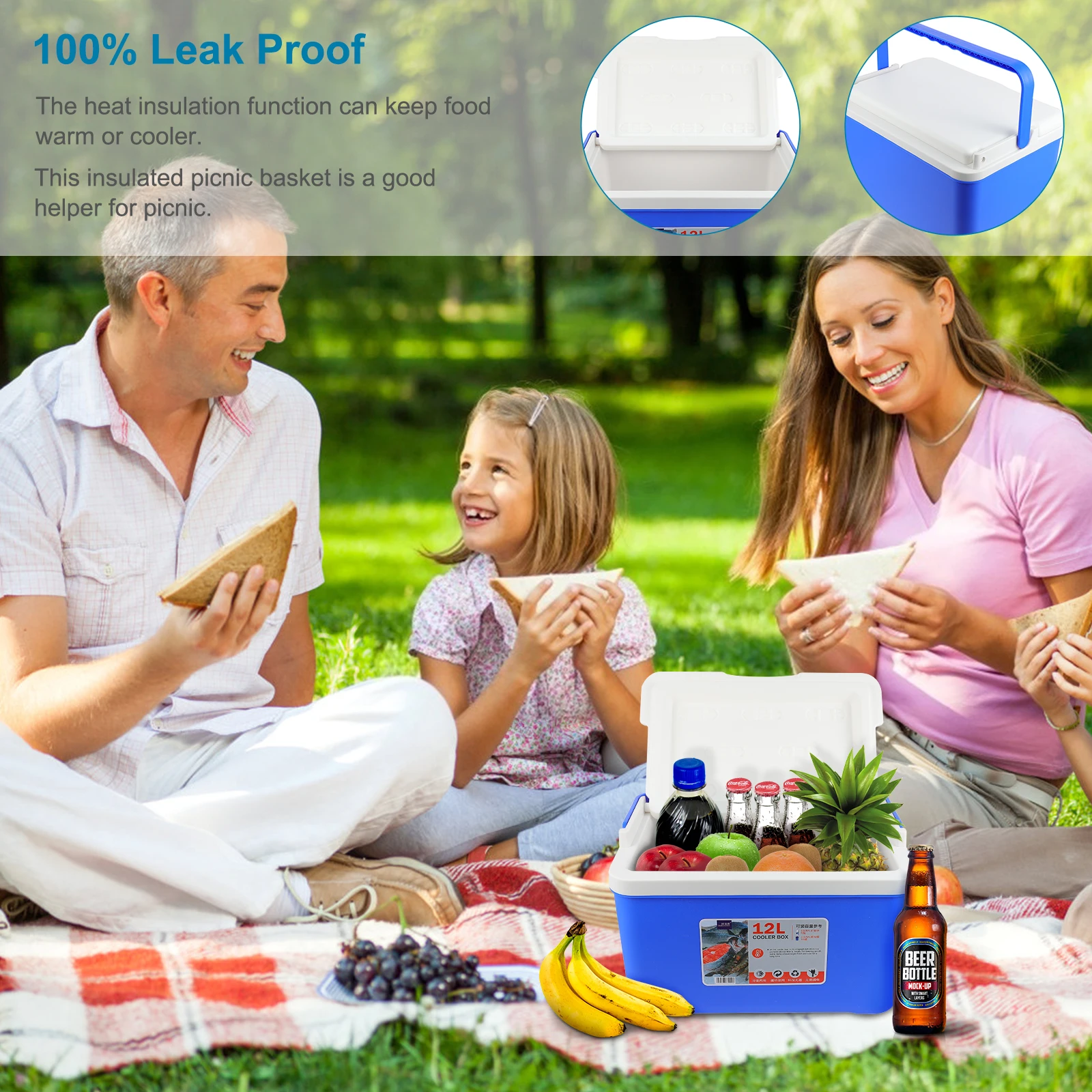 

12L PVC Insulated Cooler Picnic Basket Large Size Portable H Lunch Bag Outdoor Large Size Picnic Basket Indoor Storage Box