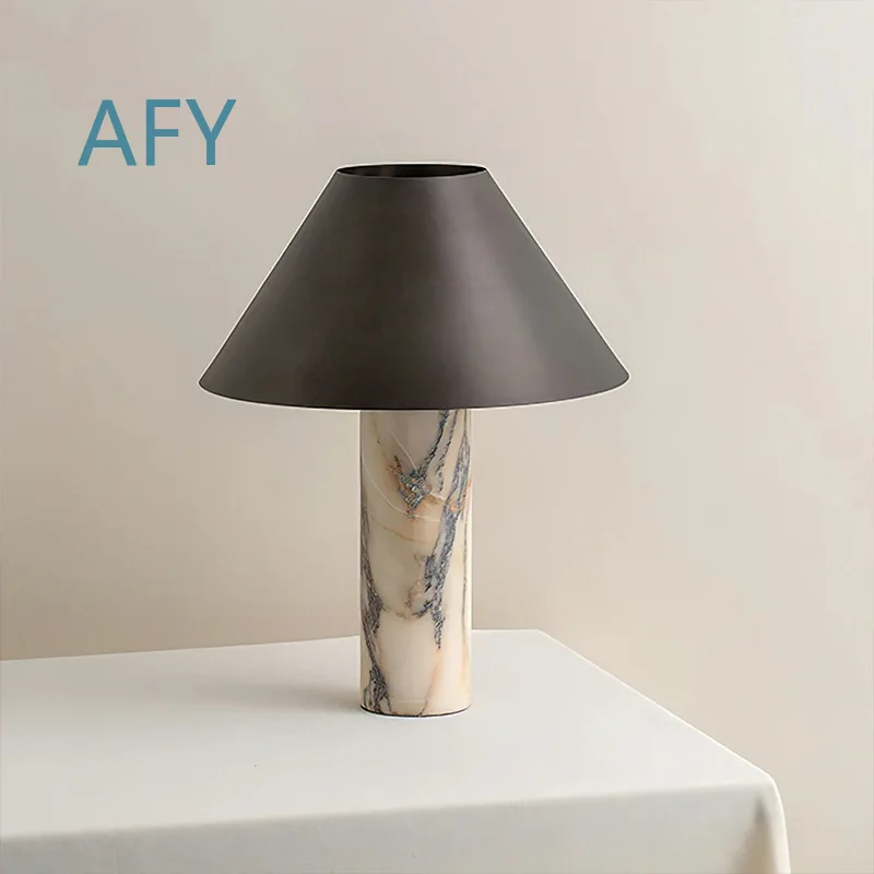 Italian Marble Table Lamp for Living Room Bedroom Decor Modern Minimalist Design Natural Stone Base Ambient Lighting for Home