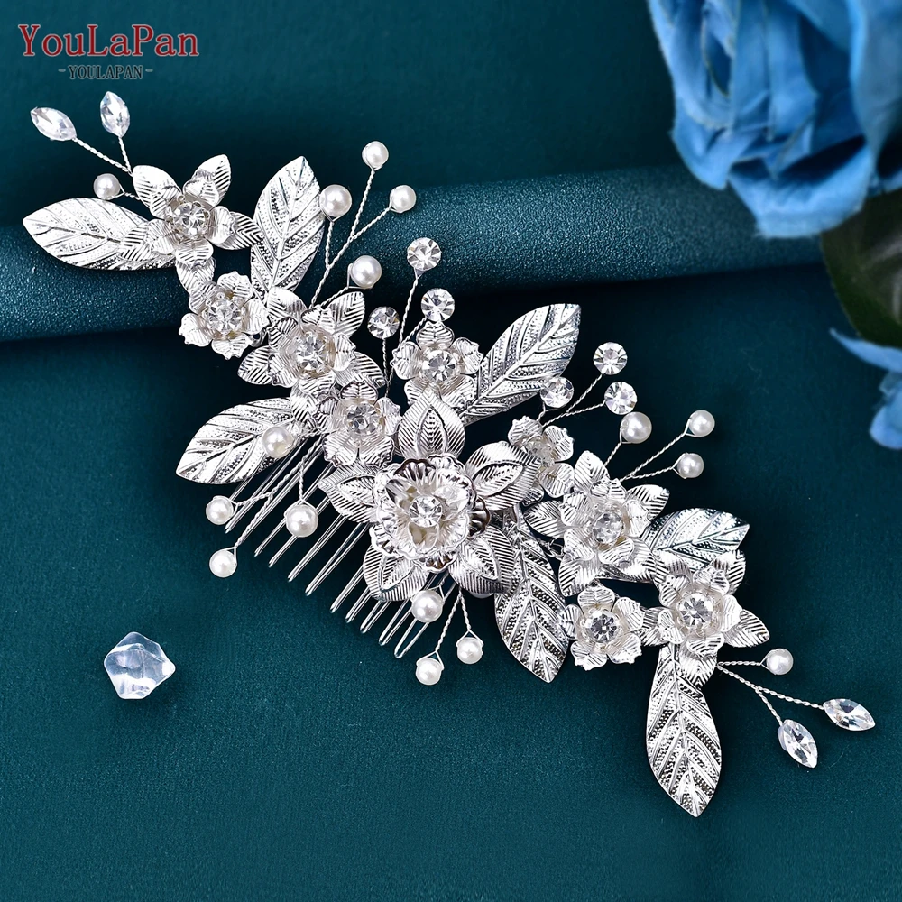 YouLaPan Silver Color Woman Flower Hair Comb Alloy Leaf Bride Hair Clip Wedding Hair Accessories Rhinestones Headwear HP520